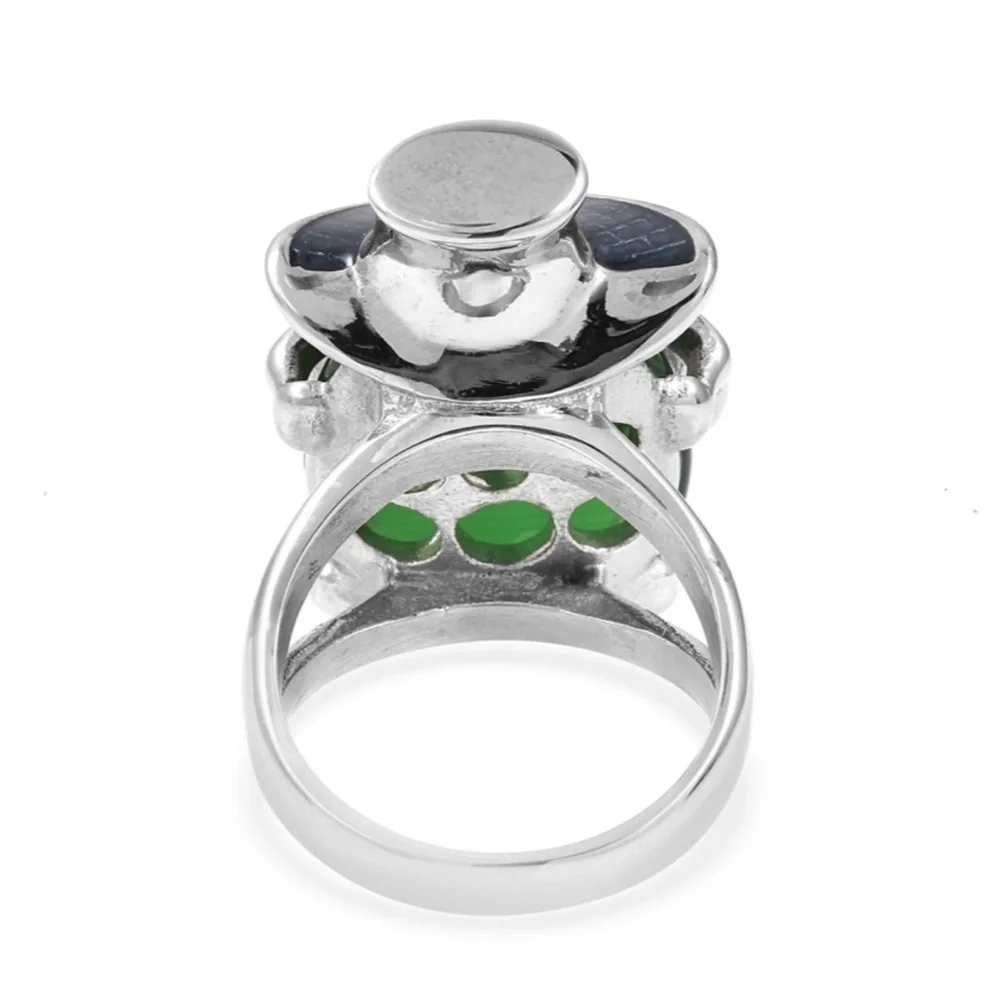 Simulated Green Cats Eye, Austrian Crystal Ring